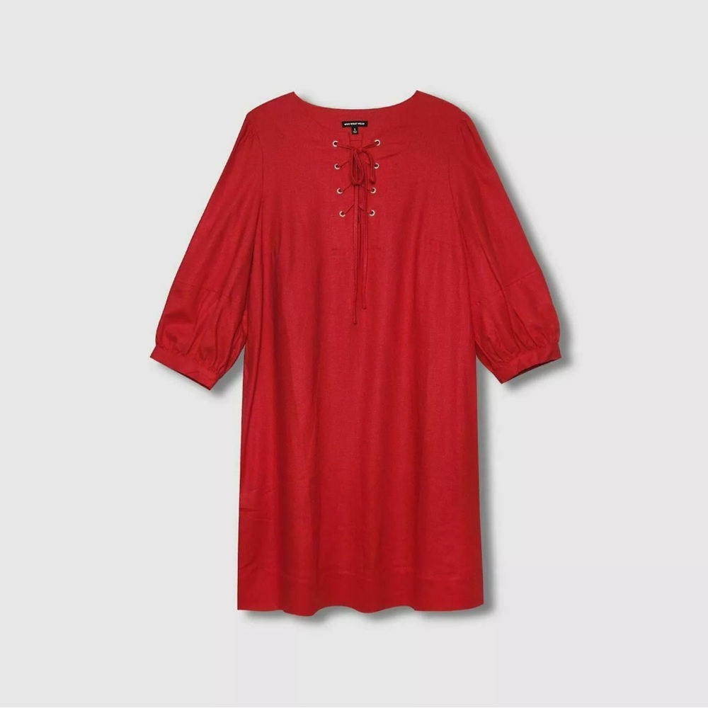 WHO WHAT WEAR Red Tie Front Neckline Dress